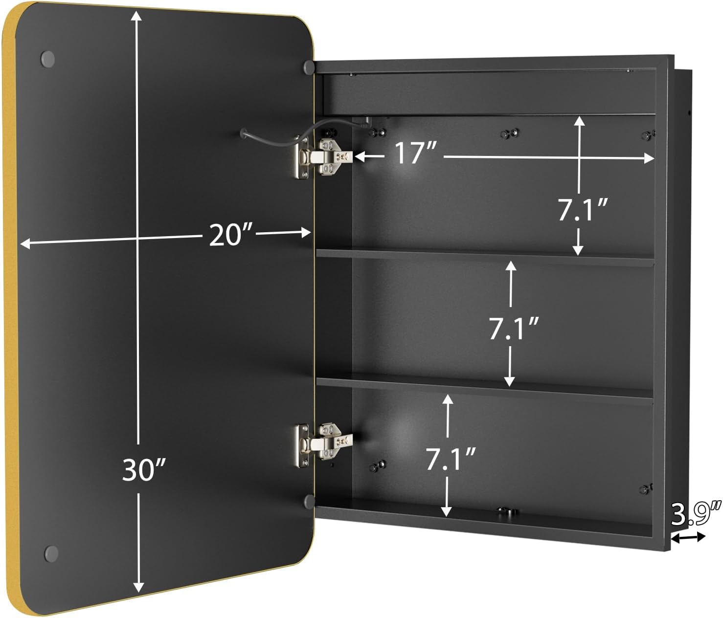 Lighted Medicine Cabinet with Mirror 20"x30", Bathroom Mirror Cabinet with Lights and Storage, Single Doors Bathroom Wall Cabinet with LED Lights,Gold