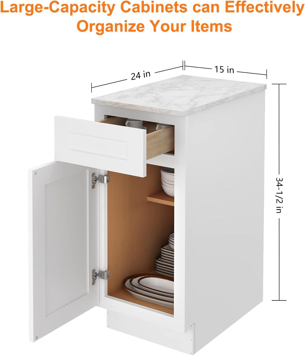Kitchen Base Cabinets, Sideboard Storage Cabinet, Entryway Cabinet with 1-Drawer & Adjustable Shelf, 15" W X 24" D X 34-1/2"H
