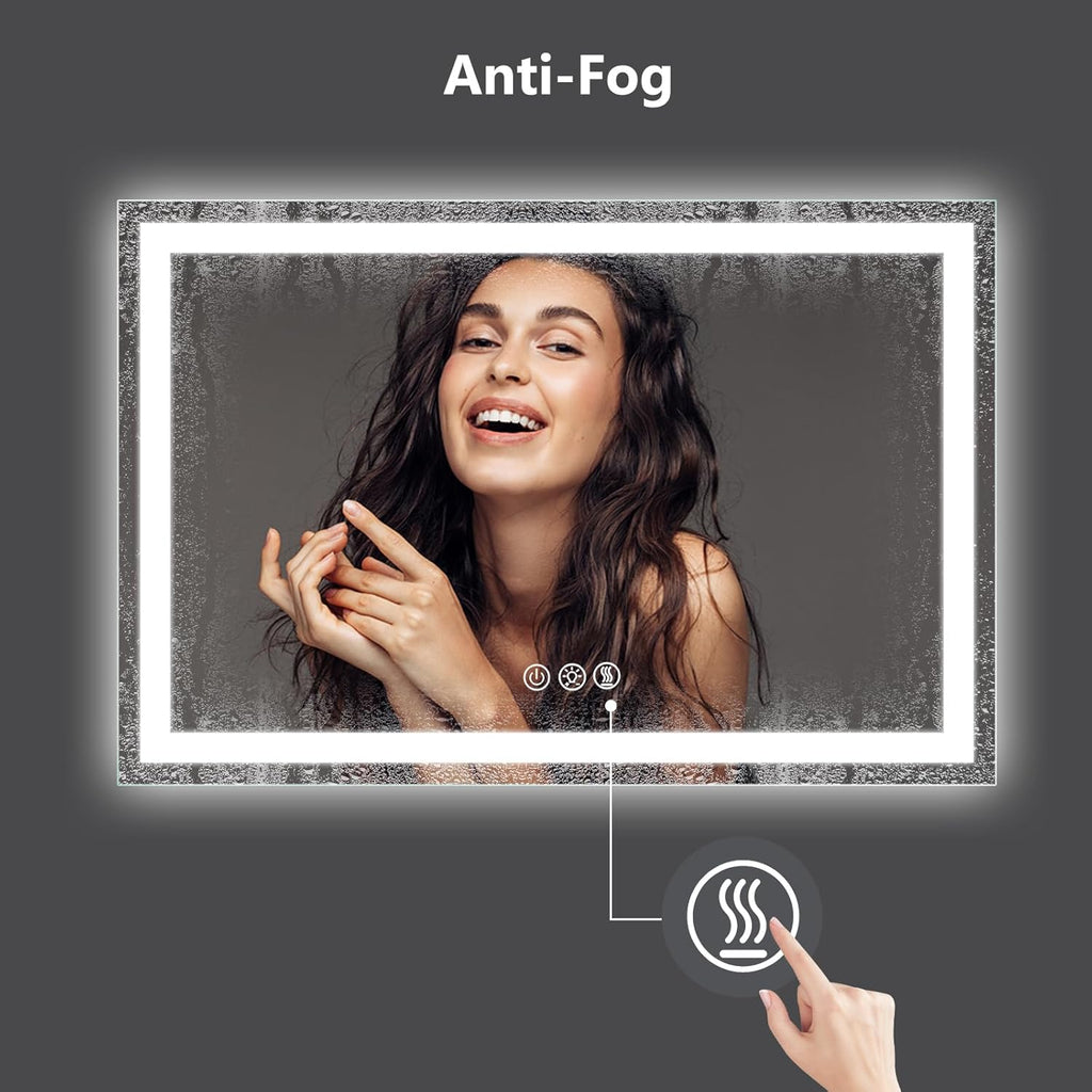Led Mirror for Bathroom,Backlit Lighted,Anti-Fog, Dimmable, Vertical & Horizontal Mount
