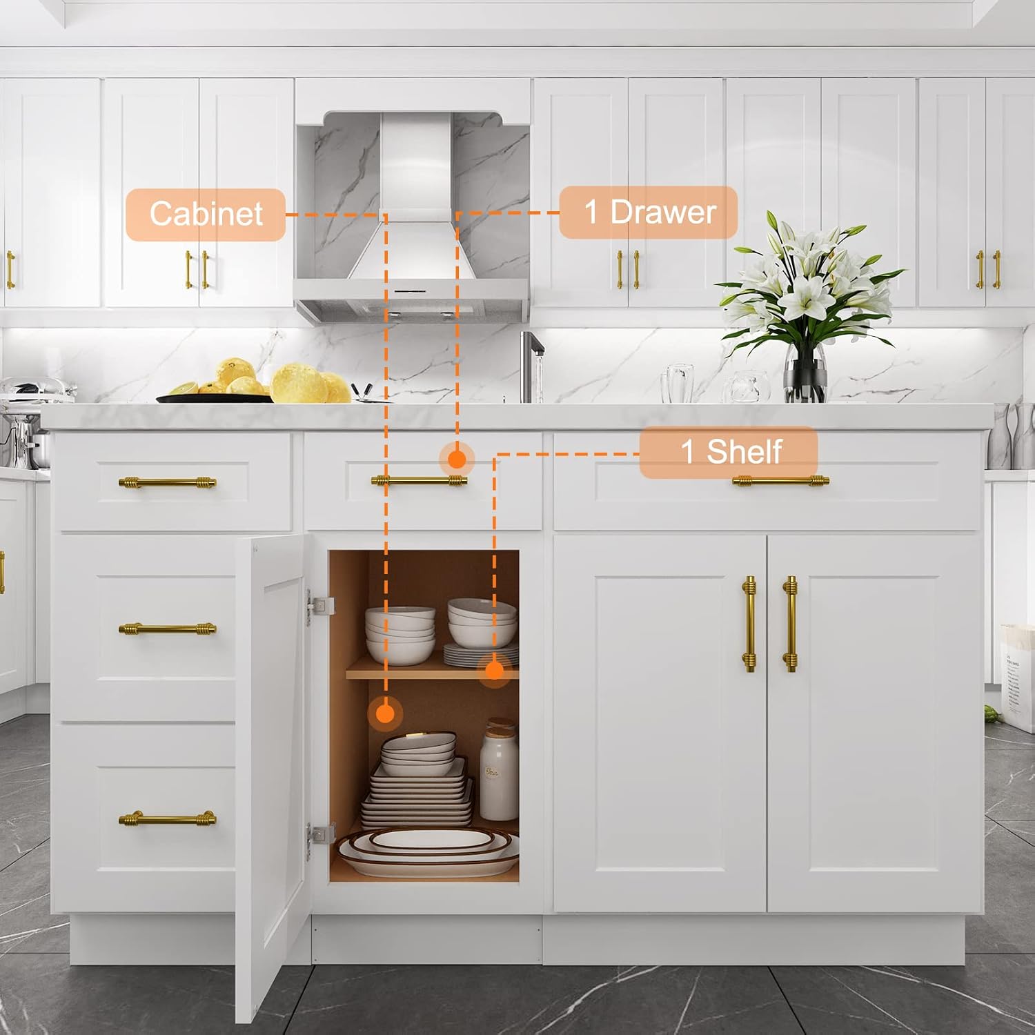 Kitchen Base Cabinets, Sideboard Storage Cabinet, Entryway Cabinet with 1-Drawer & Adjustable Shelf, 15" W X 24" D X 34-1/2"H