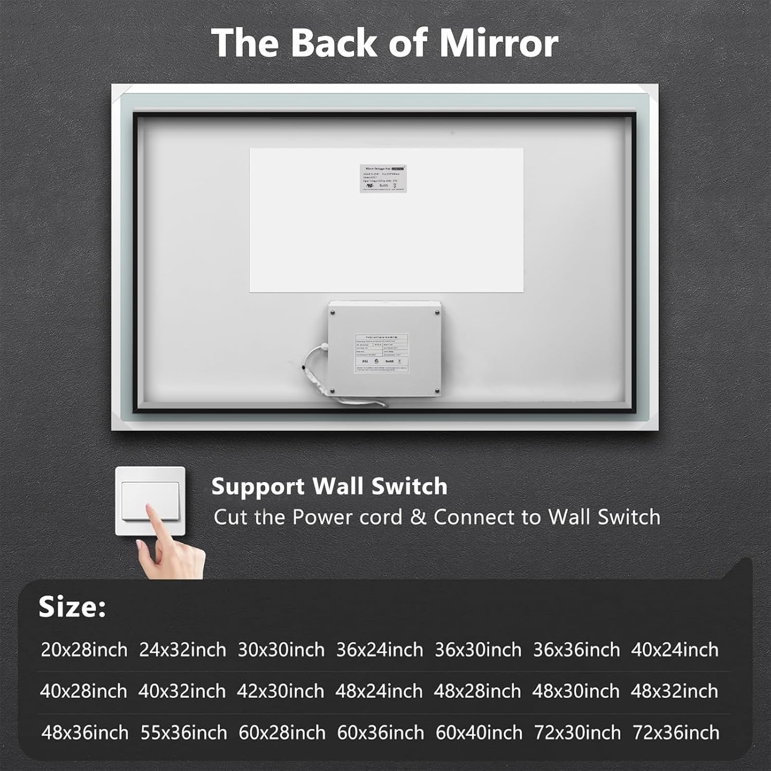 Led Mirror for Bathroom,Backlit Lighted,Anti-Fog, Dimmable, Vertical & Horizontal Mount