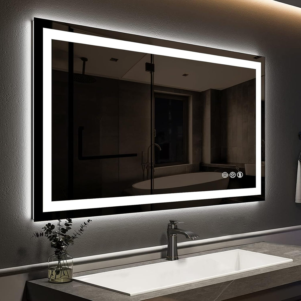 Led Mirror for Bathroom,Backlit Lighted,Anti-Fog, Dimmable, Vertical & Horizontal Mount