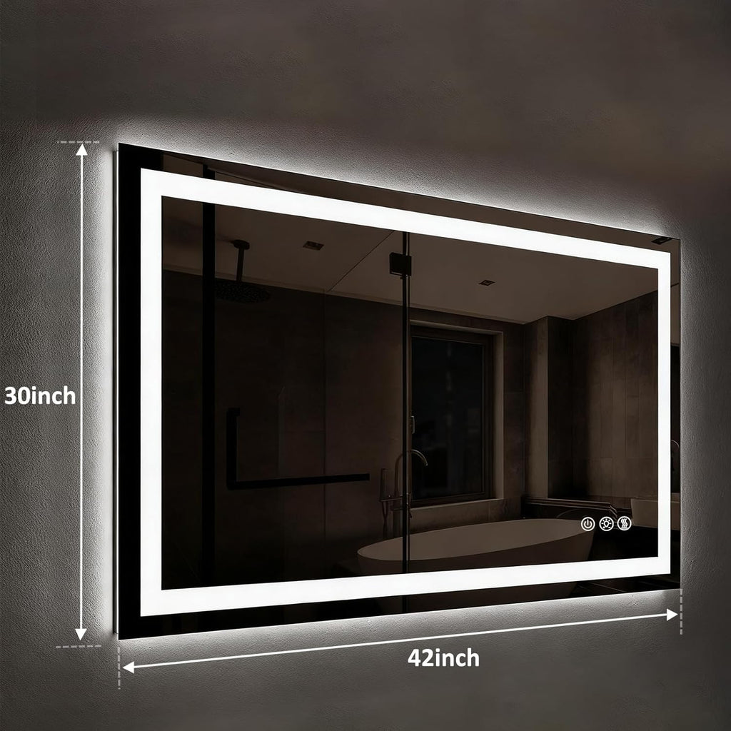 Led Mirror for Bathroom,Backlit Lighted,Anti-Fog, Dimmable, Vertical & Horizontal Mount