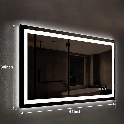 Led Mirror for Bathroom,Backlit Lighted,Anti-Fog, Dimmable, Vertical & Horizontal Mount