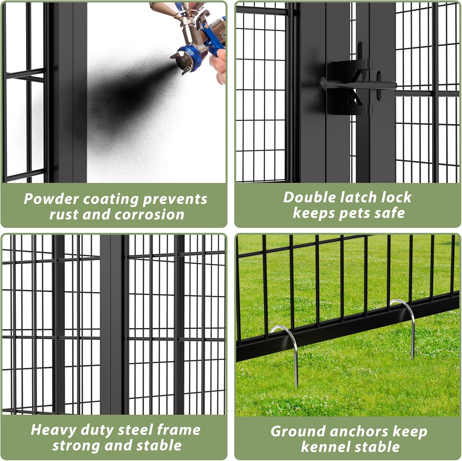 Outdoor Dog Kennel with Roof, Heavy Duty Steel Dog Run Enclosure for Large Dogs, Waterproof Canopy, Double Latch Door, Adjustable Feeding Bowls, Pet Pen for Yard and Patio