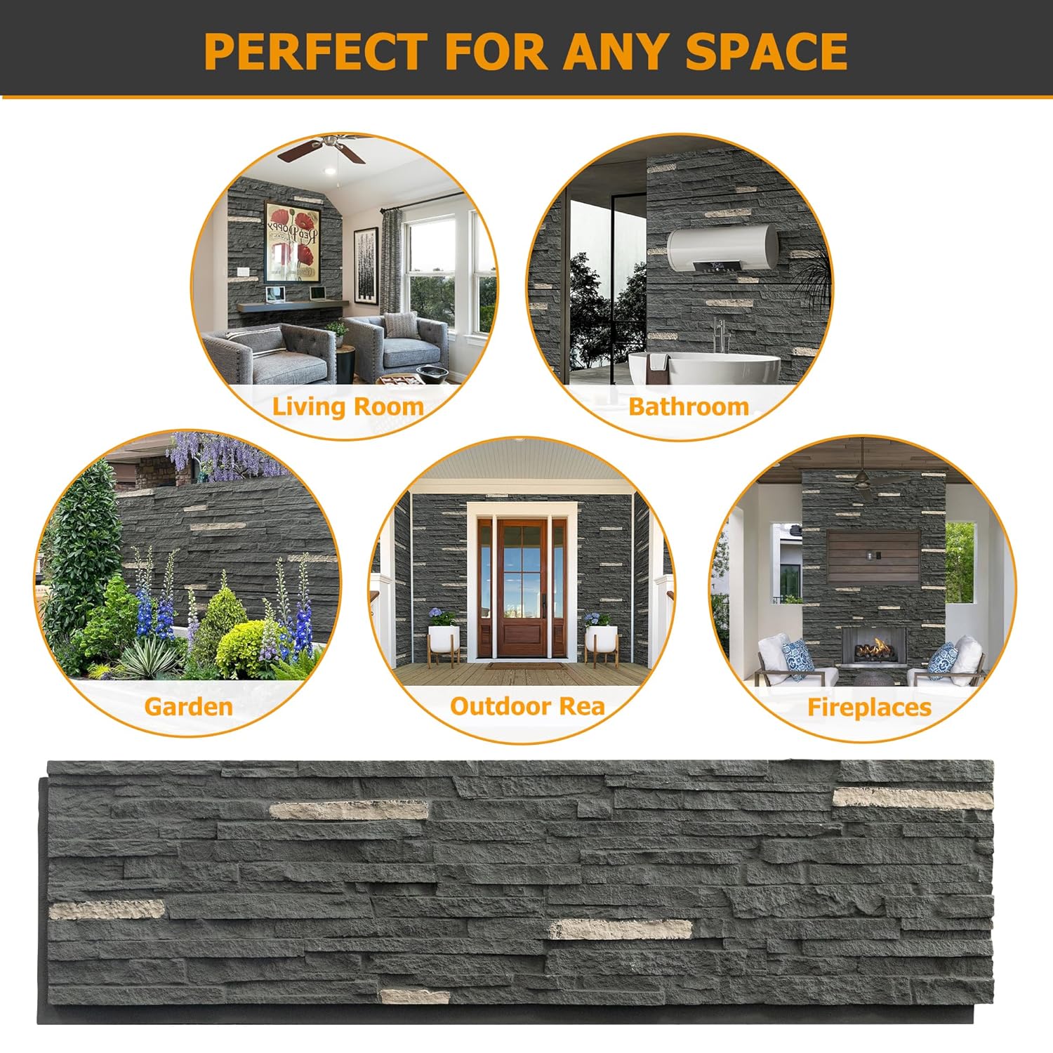 6-Packs Faux Stone Wall Covering Panels for Interior and Exterior Decor, PU Stone Veneer Exterior, Exterior Siding Panels for DIY Home Improvement Projects, 46.46" x 12.99"