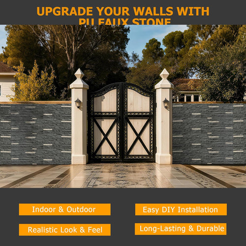 6-Packs Faux Stone Wall Covering Panels for Interior and Exterior Decor, PU Stone Veneer Exterior, Exterior Siding Panels for DIY Home Improvement Projects, 46.46" x 12.99"